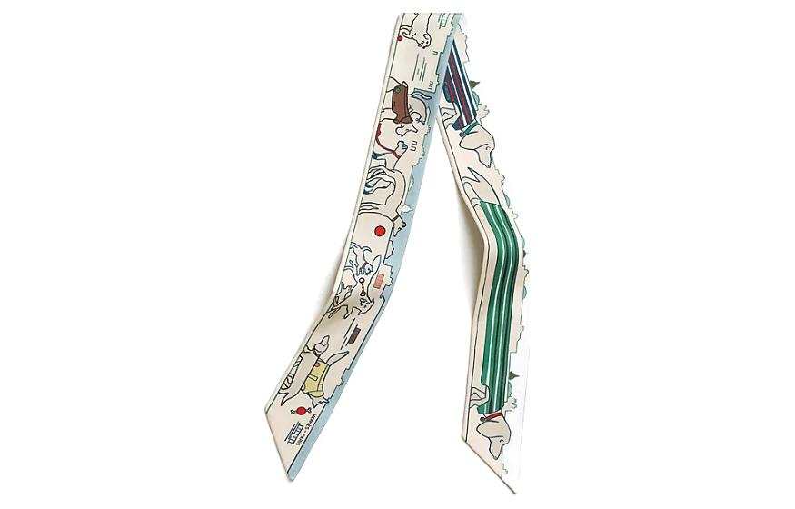 HERMES HERMES Patterned Print Mulberry Silk Scarves Women's Cream