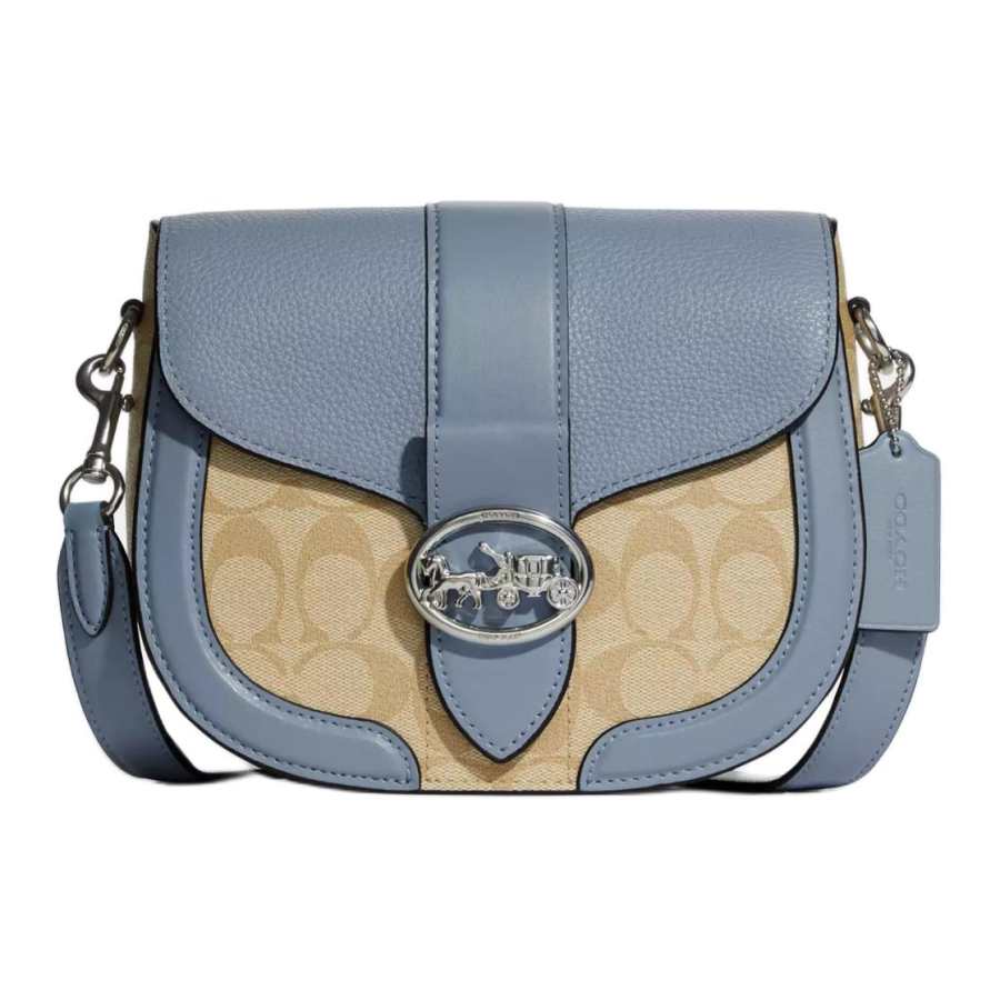 COACH Saddle Canvas With Leather Crossbody Bags Small Women's Blue/Khaki