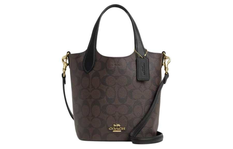 COACH Hanna Artificial Leather Crossbody One Shoulder Handbag Small Women's Gold & Brown & Black