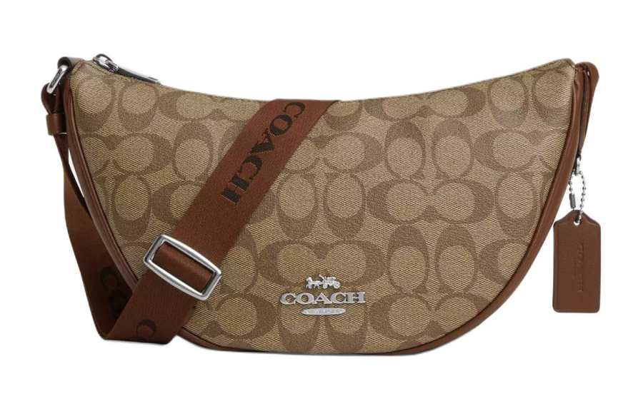 COACH PACE Coated Canvas With Refined Calfskin Crossbody Bag, Shoulder Bag Large Women's Silver & Khaki & Saddle
