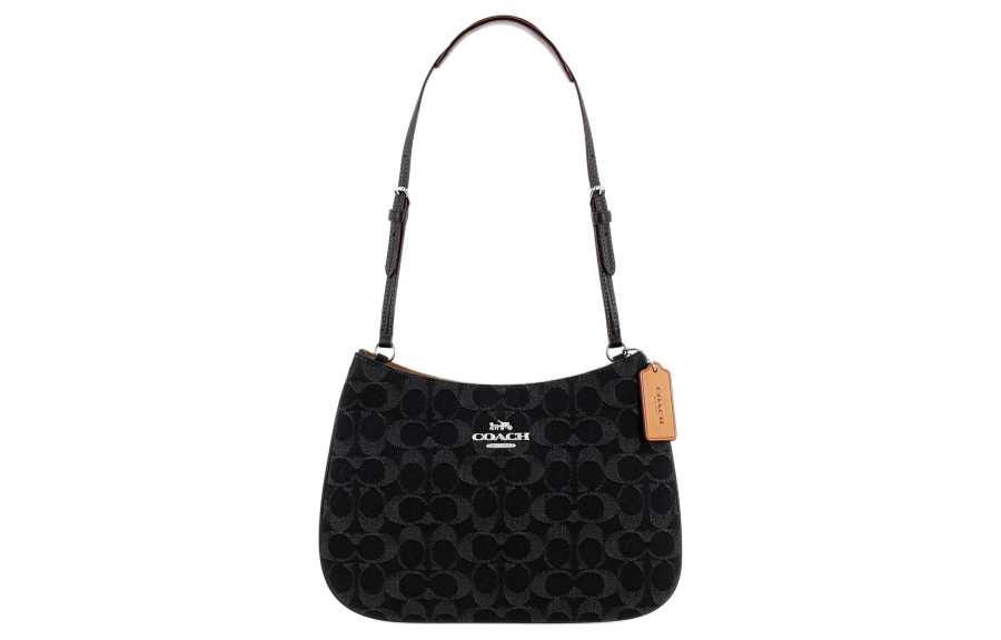 COACH Penelope Denim Handbag, Shoulder Bag Large Women's Silver & Black