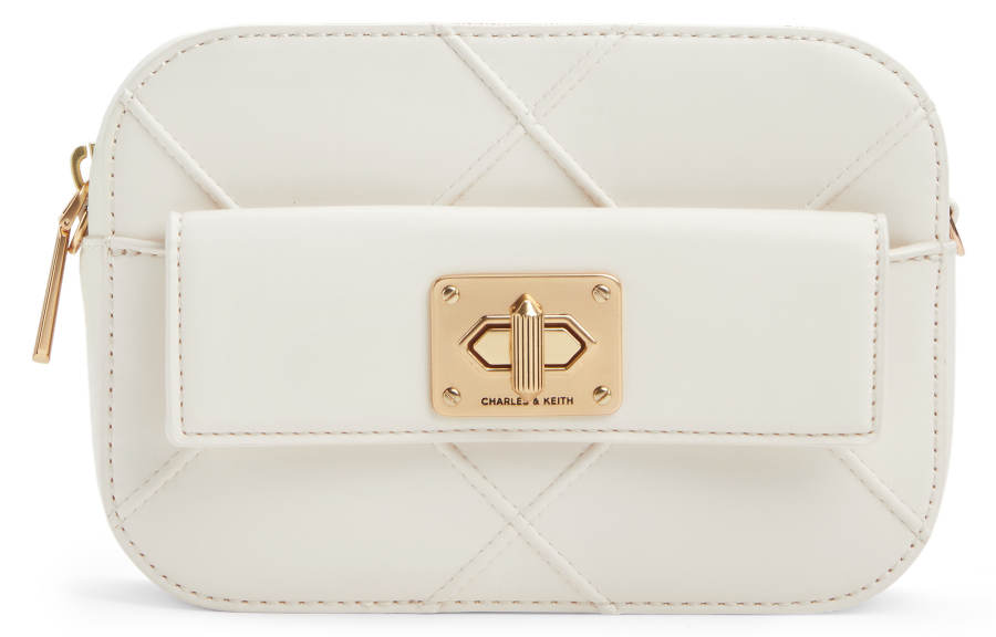 CHARLES&KEITH Polyurethane Crossbody Bags Small Women's Cream Milk White/Black