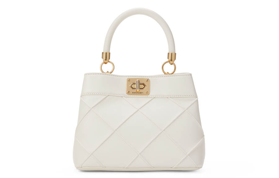 CHARLES&KEITH Polyurethane Synthetic Leather Handbag Medium Women's Cream Milk White/Black