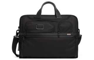TUMI Alpha 3 Leather Notebook Laptop Bag Unisex Black