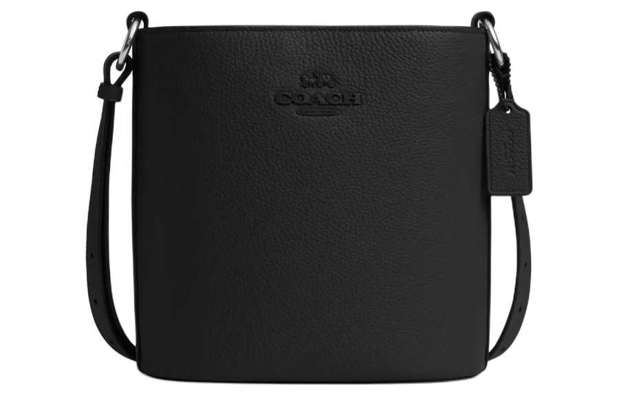 COACH Pebbled Leather Bucket Bags Crossbody Bag, Shoulder Bag Small Women's Silver & Black