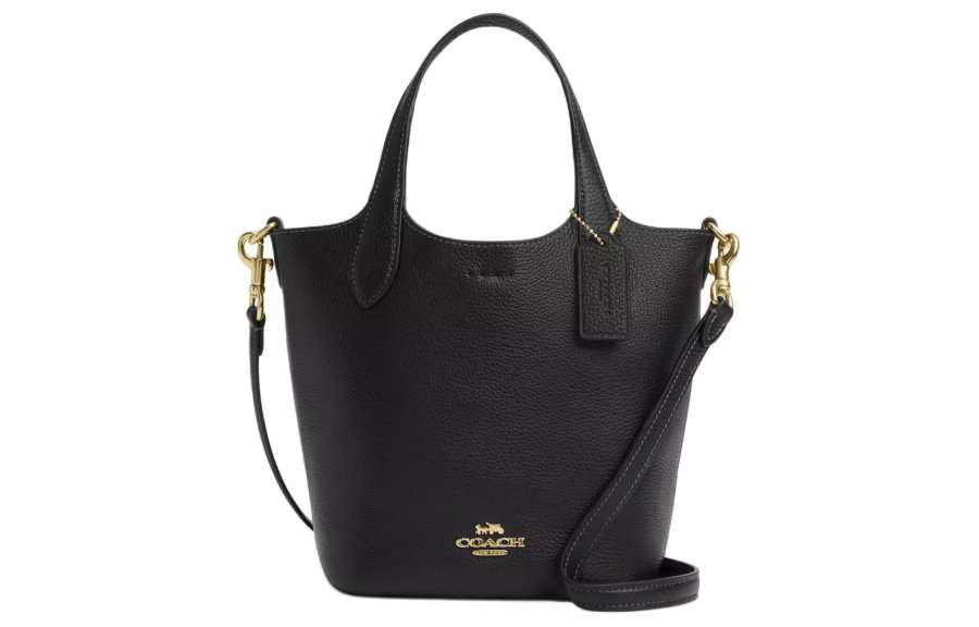 COACH Hanna Double Sided Leather Bucket Bag, Crossbody, One Shoulder Handbag Small Women's Gold & Black