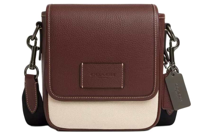 COACH Canvas With Refined Pebbled Leather Crossbody Bags Mini Women's Black & Natural Multicolor