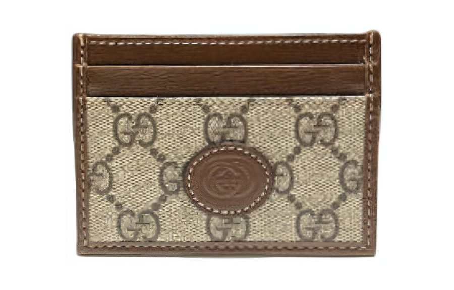 GUCCI Canvas With Leather Card Holder Card Holder Unisex Ebony & Brown