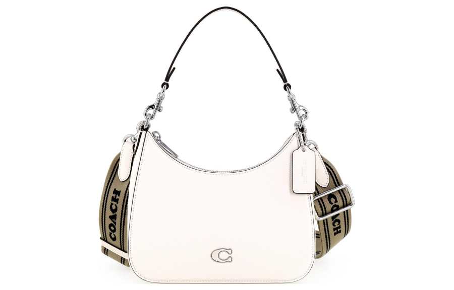 COACH Hobo Coated Canvas With Leather Crescent Bag, Shoulder Bag, Crossbody Bag, Handbag Medium Women's White