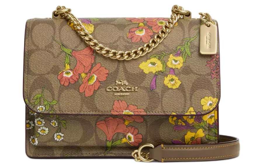 COACH Klare Coated Canvas With Leather Shoulder Bag, Crossbody Bag Small Women's Gold & Khaki & Multicolor