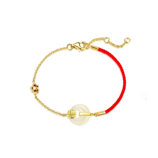 Gongzhu Hetian Jade Red String Bracelet Pale Greenish White Jade Unisex