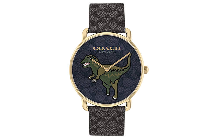 COACH ELLIOT Creative Little Dinosaur Wrist Watches Quartz Movement Leather Strap Black Dial Men's Watches