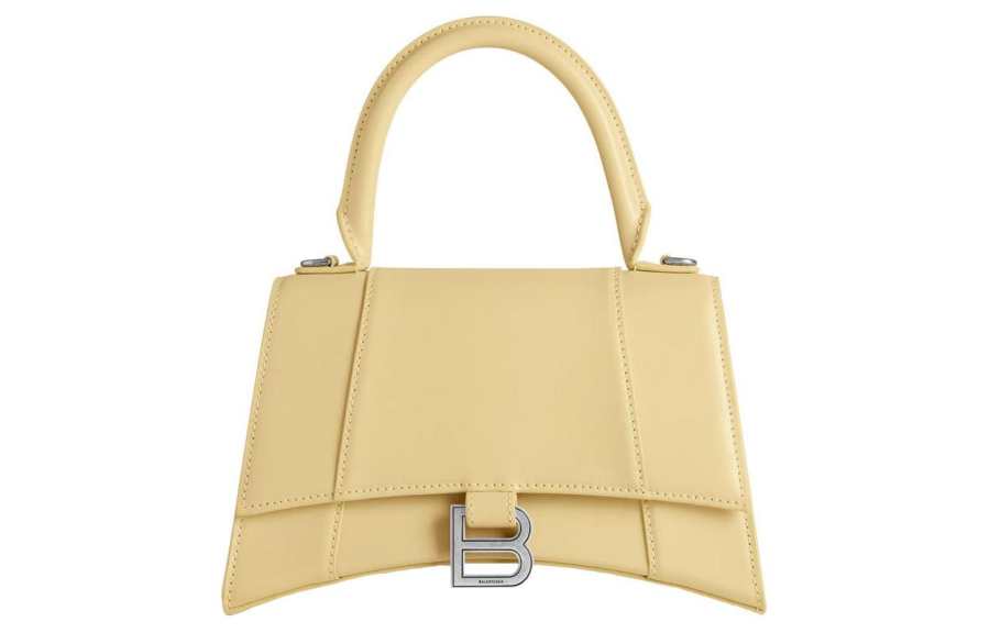 Balenciaga Hourglass Bright Calfskin Shoulder Bag, Crossbody Bag, Handbag Small Women's Light Yellow