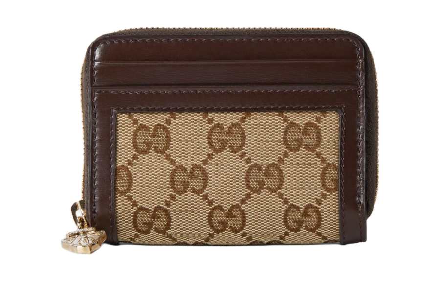 GUCCI Canvas With Leather Wallet Mini Women's Brown