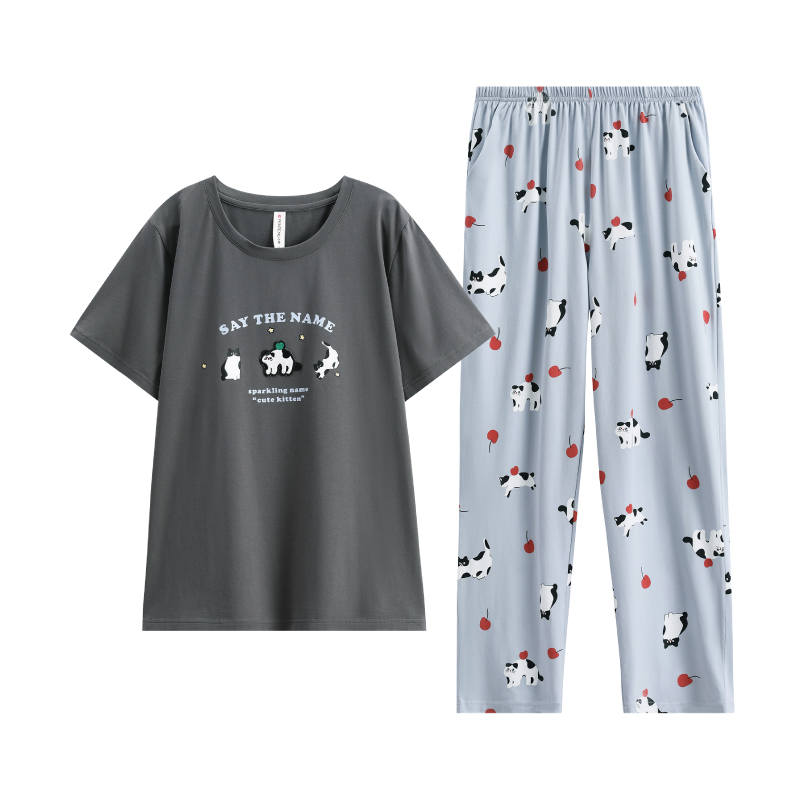 FENTENG Pajama Set Women's Vintage Gray