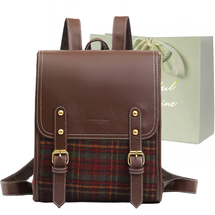 JIANGLIDA Woolen Cloth Backpack Women's Red/Green