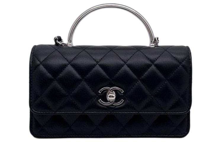 CHANEL Sheepskin Material Silver Metal Flap Bag, Shoulder Bag, Crossbody Bag Women's Black
