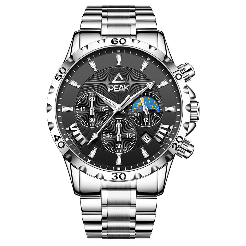 PEAK Quartz Movement Stainless Steel Watchband Watch Men's Watches Black Dial