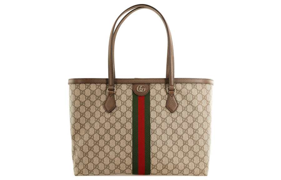 GUCCI Ophidia Coated Canvas With Leather Large Capacity Tote, One Shoulder Handbag Medium Unisex Ebony/Brown