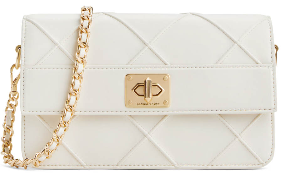 CHARLES&KEITH Pu Crossbody Bags Small Women's Cream Milk White/Black