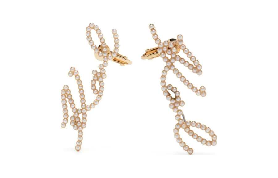 KARL LAGERFELD / Karl Lagerfeld Jeans Brass, Pearl Earrings Women's Gold