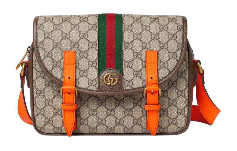 GUCCI Ophidia Canvas With Leather Trim Shoulder Bag, Crossbody Bag Men's Beige & Ebony