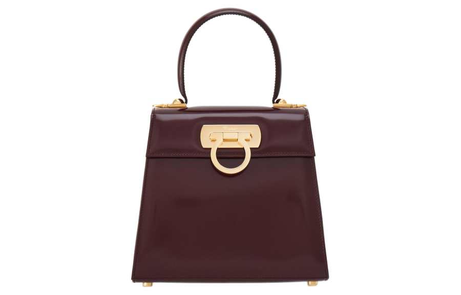 FERRAGAMO Calfskin Shoulder Bag, Crossbody Bag, Handbag Small Women's Dark Red