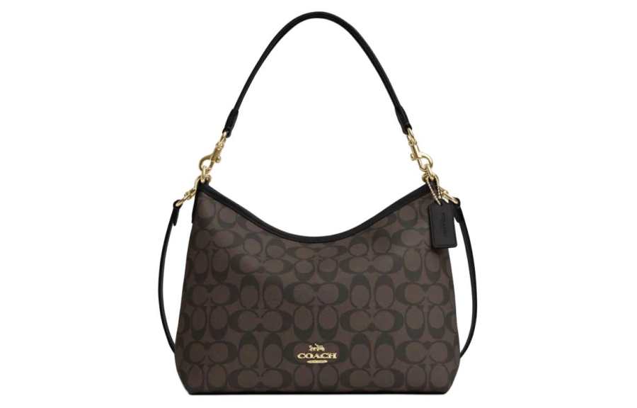 COACH Laurel Signature Coated Canvas And Smooth Leather Shoulder Bag Large Women's Brown Black