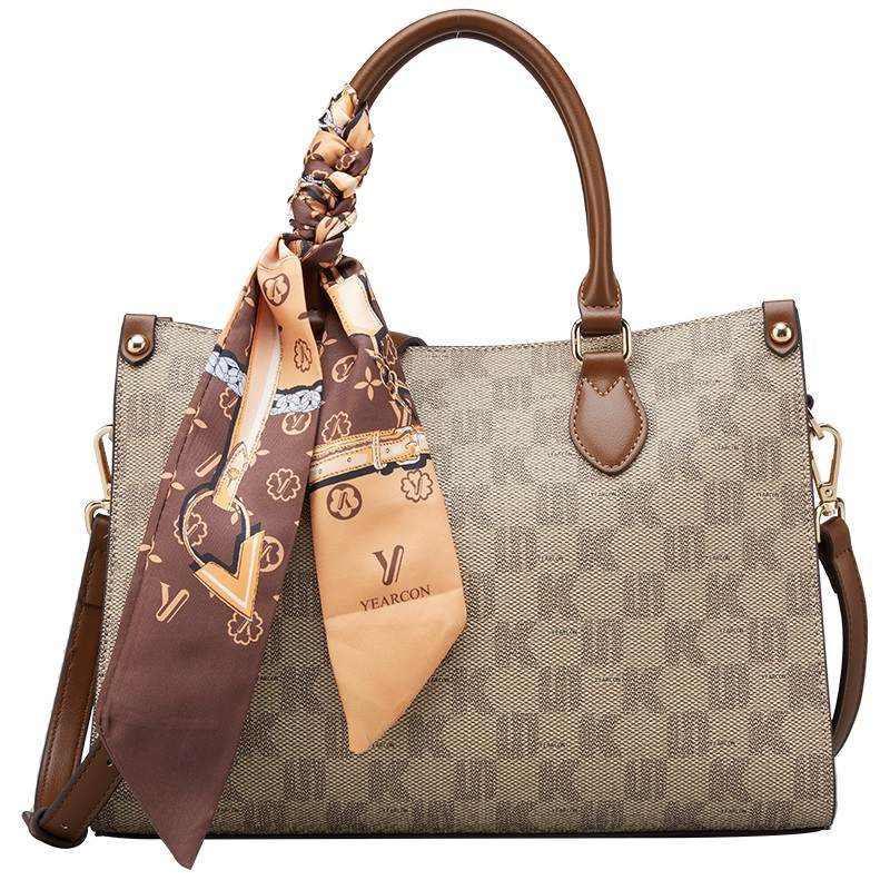 YEARCON PVC Artificial Leather Tote Crossbody Handbag Women's Coffee