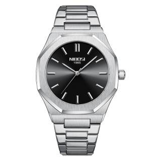 NIBOSI 1985 Quartz Movement Stainless Steel Strap Watch Men's Watches Black Dial