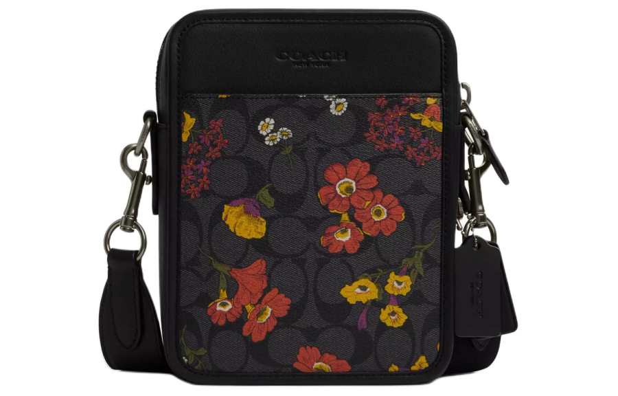 COACH Sullivan Iconic Canvas With Smooth Calfskin Crossbody Bags Small Women's Bronze & Charcoal Gray