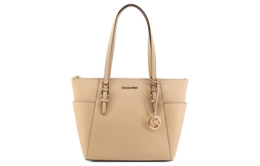 MICHAEL KORS Charlotte Saffiano Leather Tote Bag, Shopping Bag, Handbag Large Women's Camel