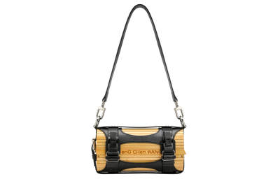 Feng Chen Wang Natural Bamboo With Synthetic Leather Cylinder Bag, Shoulder Bag, Crossbody Bag Large Unisex Black