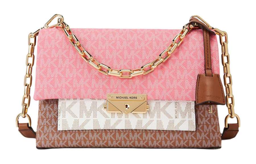 MICHAEL KORS Cece Artificial Leather Crossbody Bag, Shoulder Bag Women's White & Acorn Brown & Light Rose Red