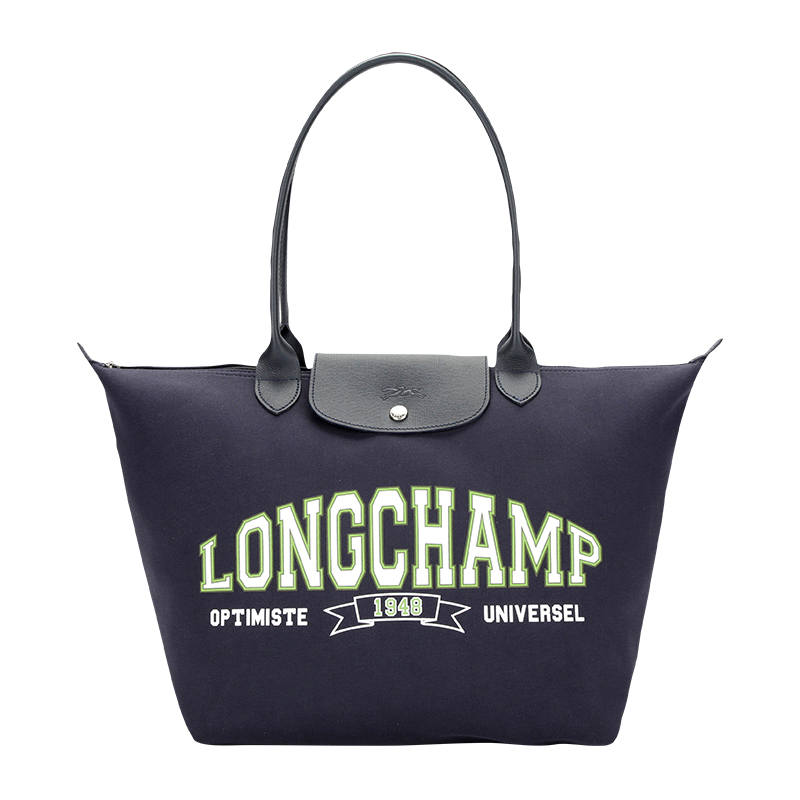 LONGCHAMP Cotton Jersey Tote Bag, Shopping Bag, Handbag, Shoulder Bag Women's Marine Blue