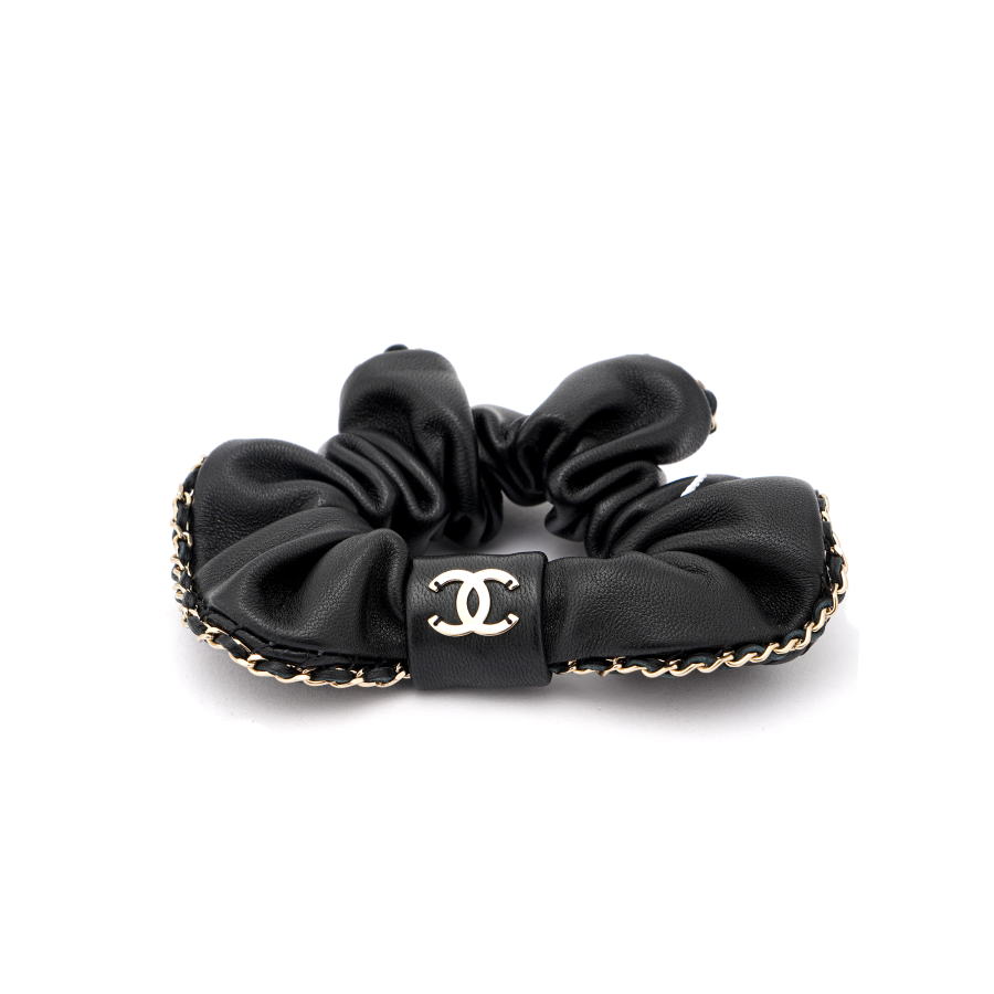 CHANEL Leather Hair Accessories Women's Black
