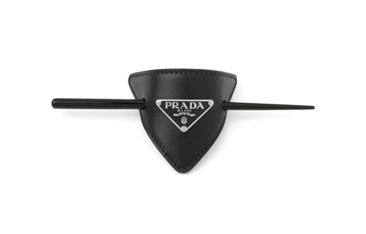 PRADA Prada triangle-logo leather hair clip