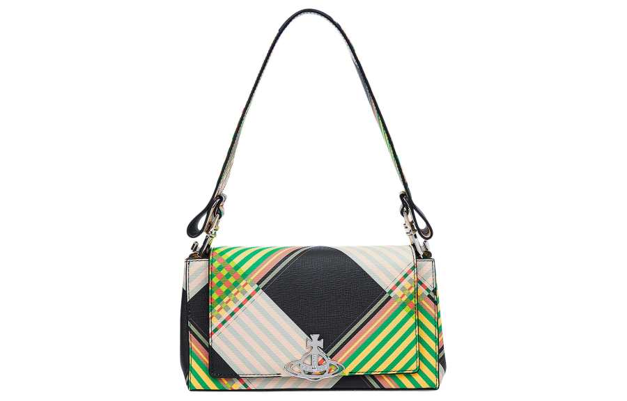 Vivienne Westwood HAZEL Leather Shoulder Bag, Crossbody Bag, Handbag Medium Size Women's Green & Multicolor