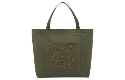 Maison Kitsune Cotton And Canvas Tote Bag, Shopping Bag, Shoulder Bag Large Women's Army Green
