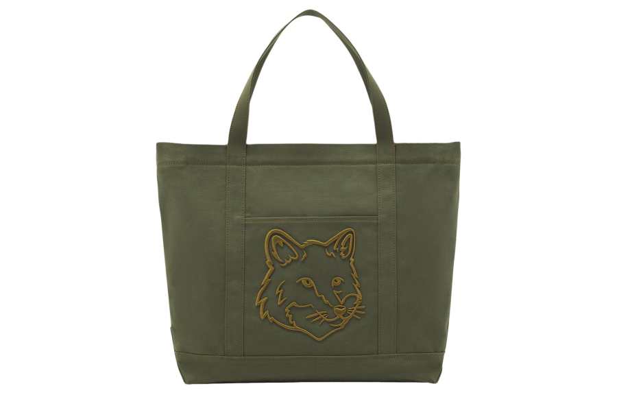 Maison Kitsune Cotton And Canvas Tote Bag, Shopping Bag, Shoulder Bag Large Women's Army Green