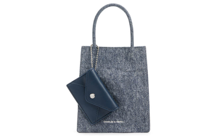 CHARLES&KEITH Fabric Shoulder Bag, Handbag Small Women's Dark Denim Blue