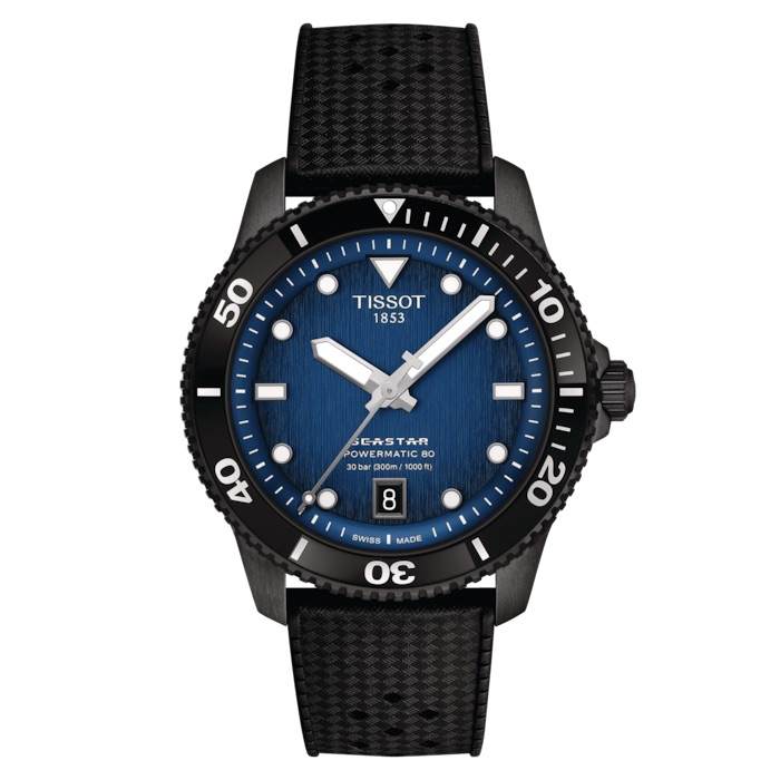 TISSOT Automatic Mechanical Movement 300m Waterproof Unisex Watch 40mm Blue Dial Rubber Strap