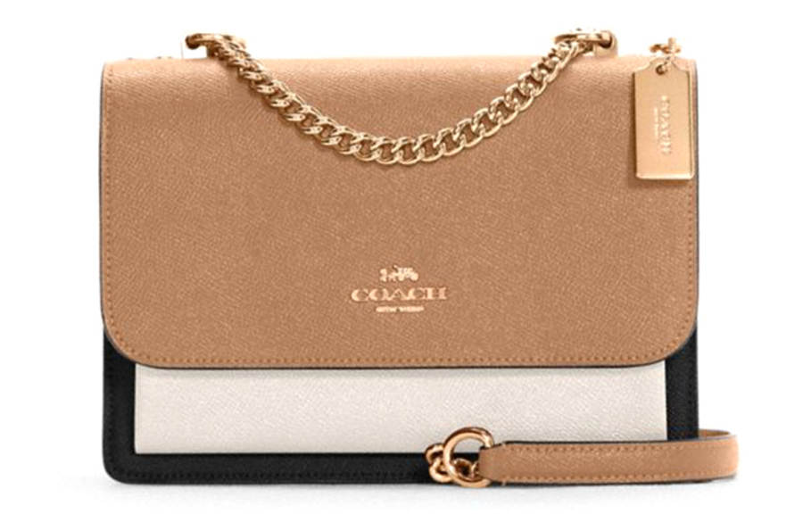 COACH Klare Cow Leather Crossbody Bags Small Women's Coffee Patchwork Black White
