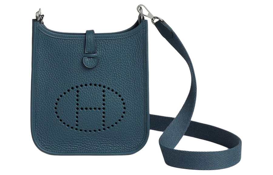 HERMES Evelyne Clemence Bullock Leather Crossbody Bag, Shoulder Bag 16 Women's 7P Bleu De Prusse Prussian Blue