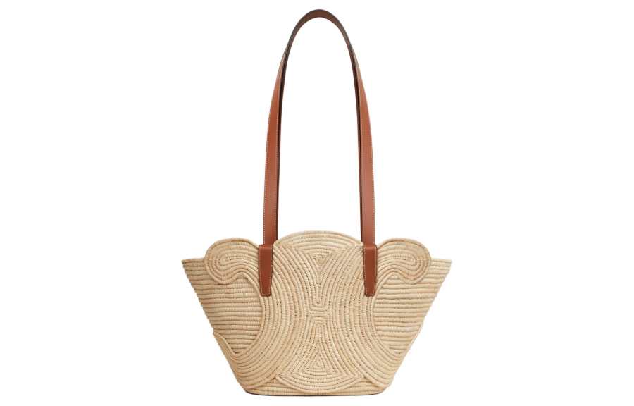 CELINE Triomphe Plant Material With Cow Leather Binding Handbag, Shoulder Bag Women's Tawny