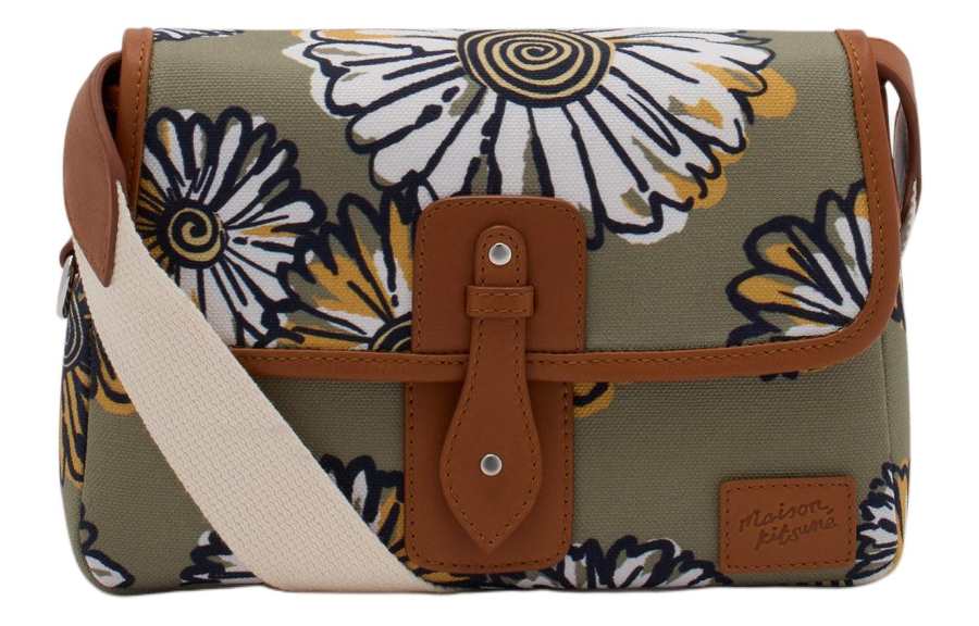 Maison Kitsune Canvas With Leather Canvas Bag, Shoulder Bag, Crossbody Bag Women's Khaki Green