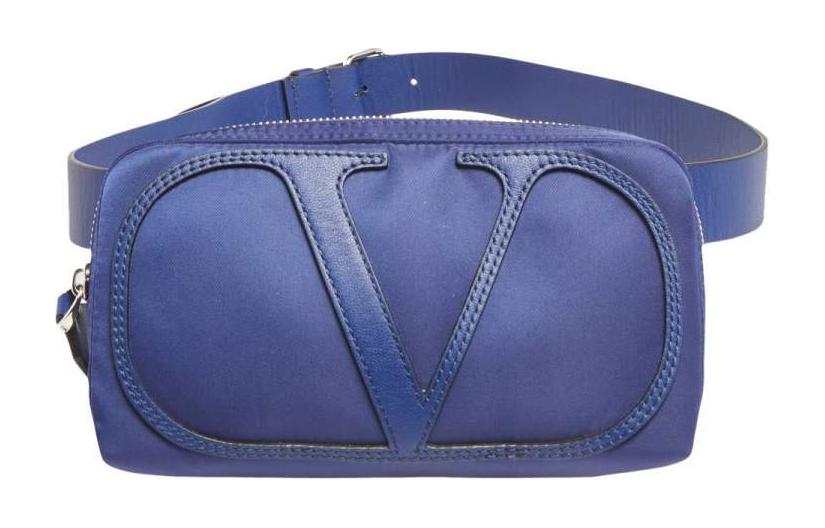 Valentino Vlogo Nylon With Leather Fanny Pack Women's Blue