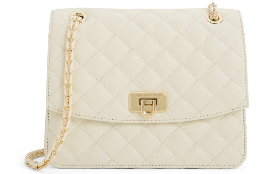 CHARLES&KEITH Pu Shoulder Bag Medium Women's Black/Beige /Cream