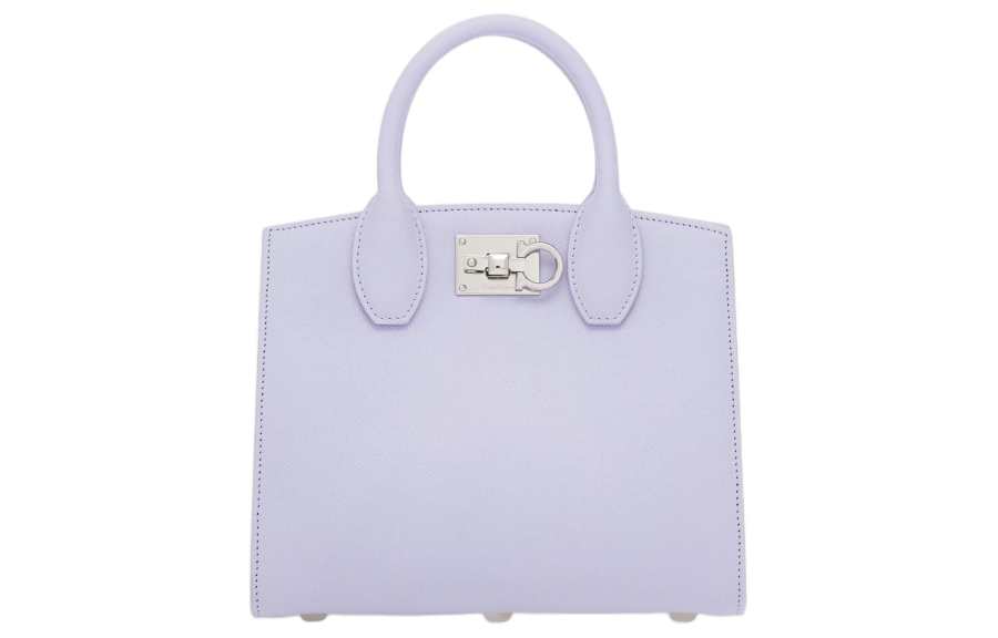 FERRAGAMO Studio Hammered Texture Calfskin Box Bag, Shoulder Bag, Crossbody Bag, Handbag Small Women's Lavender