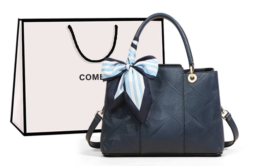 COMELY Cow Leather Handbag Large Women's Blue